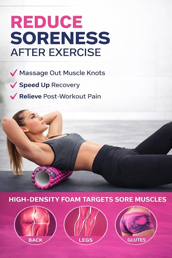 High-Density Foam Roller for Muscle Recovery, Deep Tissue Massage & Physical Therapy – Improves Mobility, Relieves Soreness, Ideal for Athletes & Fitness Training (18 Inch) (Pink Camouflage)