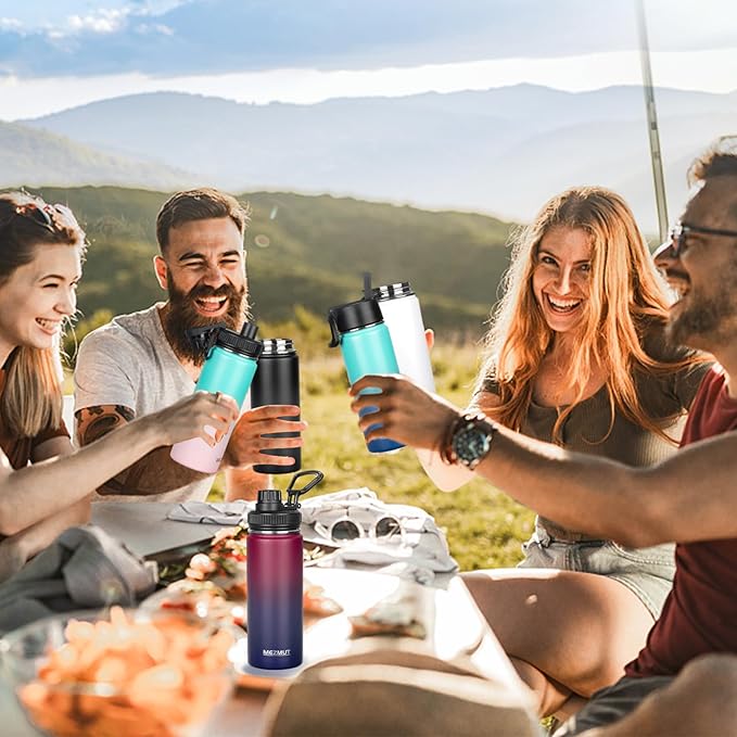 MEZMUT 18oz Insulated Water Bottle with Straw&3 Lids Stainless Steel Water Bottles Kids Metal Cups Water Bottle Cup for School Vacuum Insulated Bottles Leak-Proof Travel Cup (Gradient Red Blue)