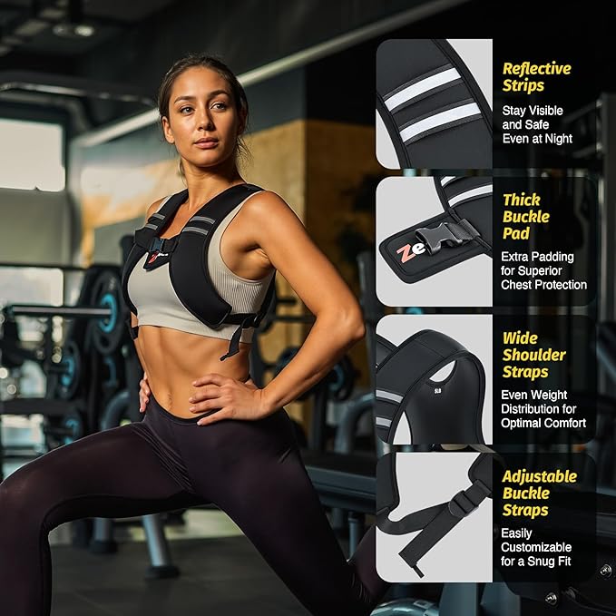 ZELUS Weighted Vest Washable, Z-Fit Soft Iron Weighted Vest for Women and Men, 5/10/15 lb Weight Vest with Reflective Stripes & Adjustable Straps, Ultra Thin Weight Vest for Home Gym Strength Training Weight Loss Workout