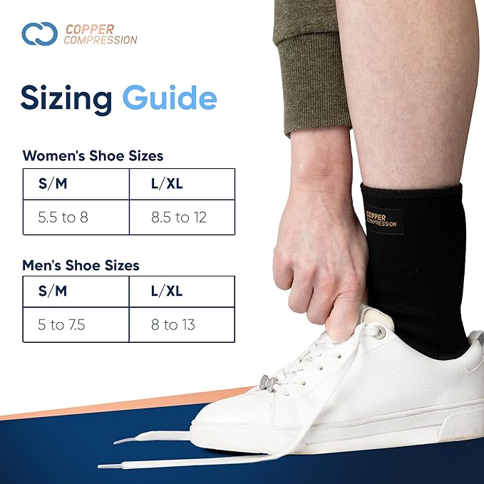 Copper Compression Achilles Support Sock – Silicone Gel Support for Tendonitis, Injury Recovery & Pain Relief – Lightweight, Breathable Compression for Swelling & Circulation – Wear Day & Night – S/M