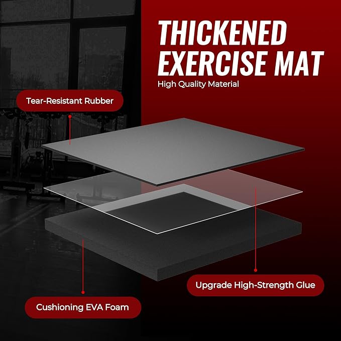 SUPERJARE 0.56'' Thick 36 Pcs 144 Sq Ft Rubber Top Exercise Equipment Mats, High Density EVA Foam Mats with Rubber Top, Interlocking Gym Flooring for Home Gym, Protective Workout Mat, Black