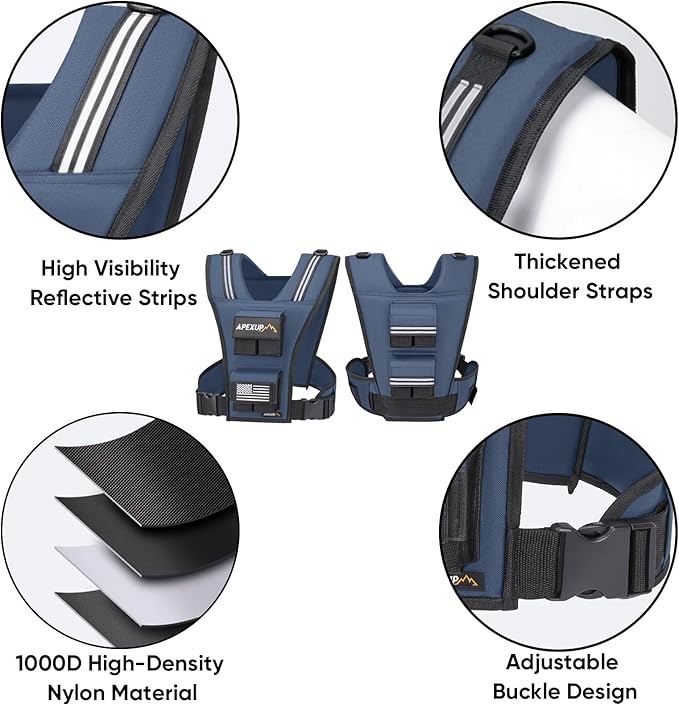 APEXUP Adjustable Weighted Vest Men 20lbs/30lbs/40lbs Weights with Reflective Stripe, Weight Vest Woman Workout Vest for Strength Training Running Walking