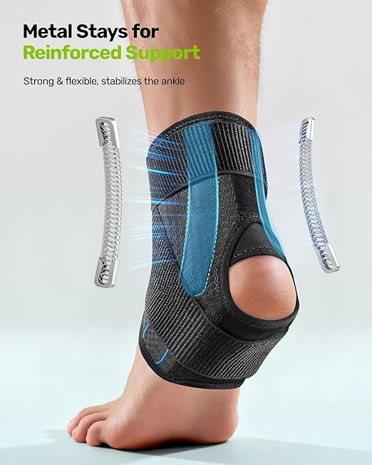 Quick Lace Up Ankle Brace with 2 Metal Support Stays, Breathable Stabilizer for Sprained Ankle, Slim Fit Ankle Support for Men & Women, Sports, Running, Basketball (Black, S)