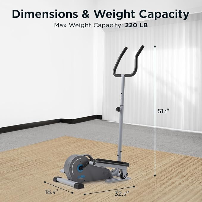 JLL Smart Mini Elliptical – Low-Impact Cardio, Quiet Magnetic Resistance (8 Levels), Compact for Home or Office, LCD Display, Bluetooth SunnyFit App Compatible