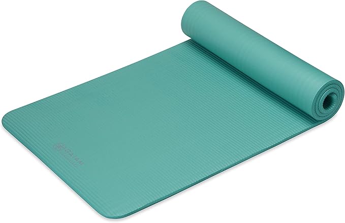 Gaiam Essentials 2/5" Thick (10mm) Yoga & Pilates, Fitness & Exercise Mat with Easy-Cinch Carrier Strap Cushion Support For Fitness and Gym Workouts