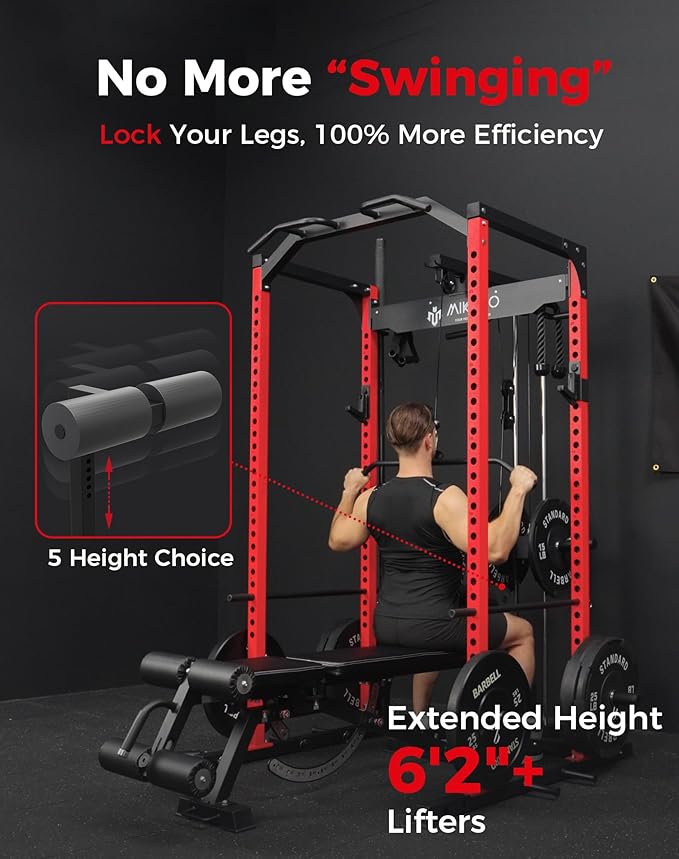 Mikolo Power Cage, Power Rack with LAT Pulldown, 1200 Pounds Capacity Workout Cage with More Training Attachments, Squat Rack for Home Gym, F4 Versions