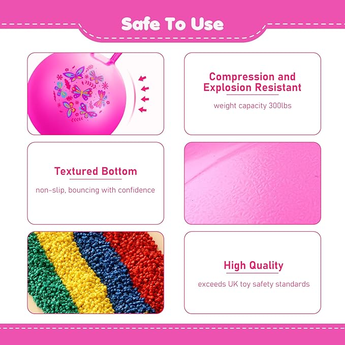 EVERICH TOY Hopper Ball, Pink Butterfly Hopping Toys for Kids, 18 Inch Bouncy Ball with Handle, Indoor Outdoor Inflatable Hoppity Hop Toy for Girls Boys Gift with Free Christmas Accessories