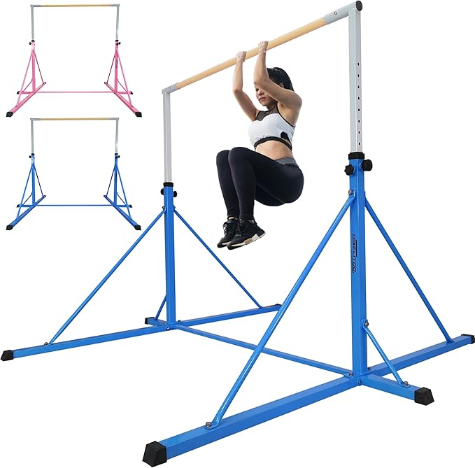 Gymnastics Bar for Kids Adults Ages 5-25,6FT Width ,7.2 FT Base Length ,Gymnastic Horizontal bar,Kip bar For Real Gymnastics,Height Adjustable 49.2" to 68.9",Competition Gymnastics Equipment For Home Gym 500LB Capacity