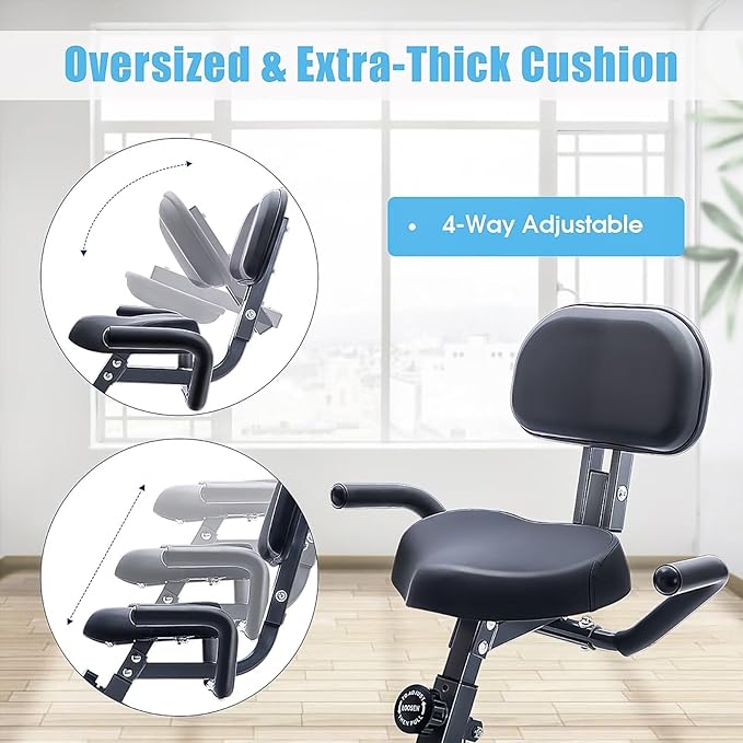 Merax Exercise Bike,Workout Bikes for Home,Folding Stationary Bikes for Home with 16-Level Magnetic Resistance, 300LBS Capacity X-Bike Indoor Exercise Equipment with Heart Rate Sensor & LCD Monitor