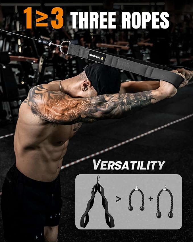 MANUEKLEAR Tricep Rope Cable Attachment Handles, Greater Range of Motion, Tricep Pull Down Rope for Push Downs, Crunches, Facepulls for Professional Gym