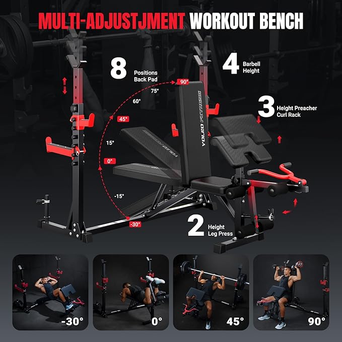 YOLEO 1980LBS Adjustable Weight Bench Set, 47.44" Wide Grip, Workout Bench with Squat Rack, Leg Extension, Preacher Curl, Bench Press with Safety Bar Catches, Weight Benches for Home Gym