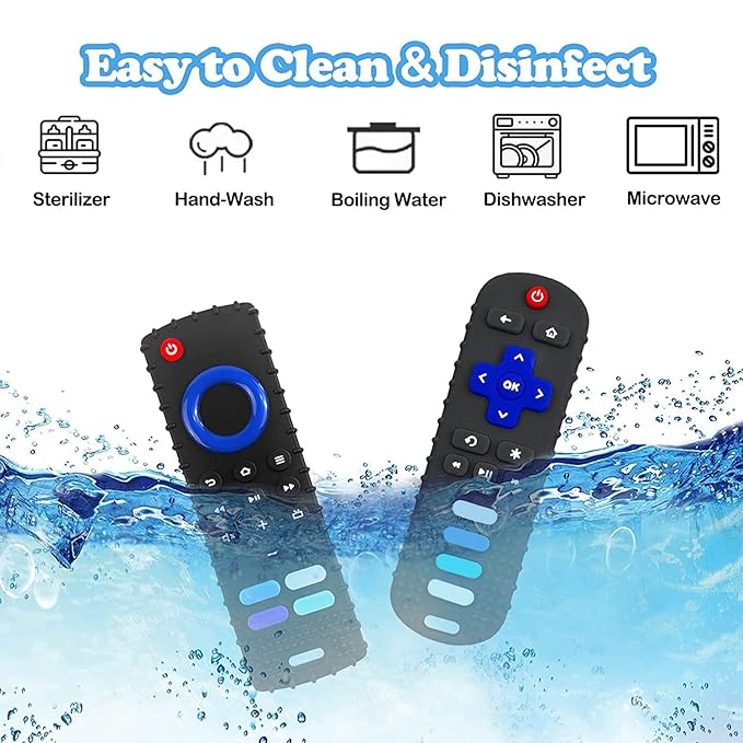 Baby Teething Toys, Food Grade Silicone Teethers for Babies 3 6 12 18 Months, Fire TV Remote Shape Infant Chew Toys for Boys and Girls, Freezer BPA Free (Black+Black)