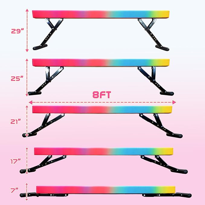 PreGymnastic 8FT Balance Beam, Raised Gymnastics Beam for Kids Ages 3-12, Home Gym Equipment for Training, Adjustable Balancing Beam Indoor, Off-Ground Competition Style