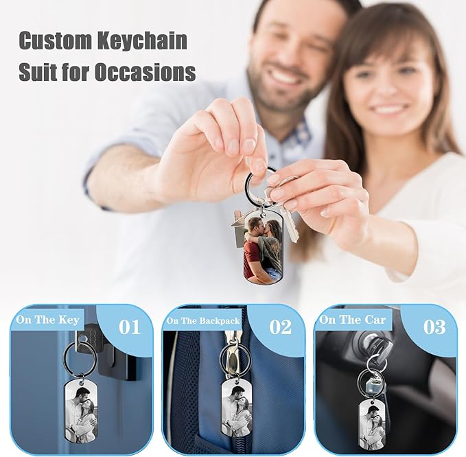 Hiyong Personalized Keychain Custom Photo Keyring Customized Gifts for Men Custom Keychain with Your Photo Logo or Text