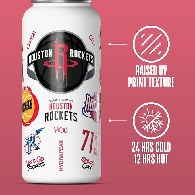 Hydrapeak x NBA Officially Licensed Houston Rockets 32 oz Active Water Bottle with Chug Lid Reusable Stainless Steel Double Wall Insulated Sports Gift, Celebrating The City Of Houston