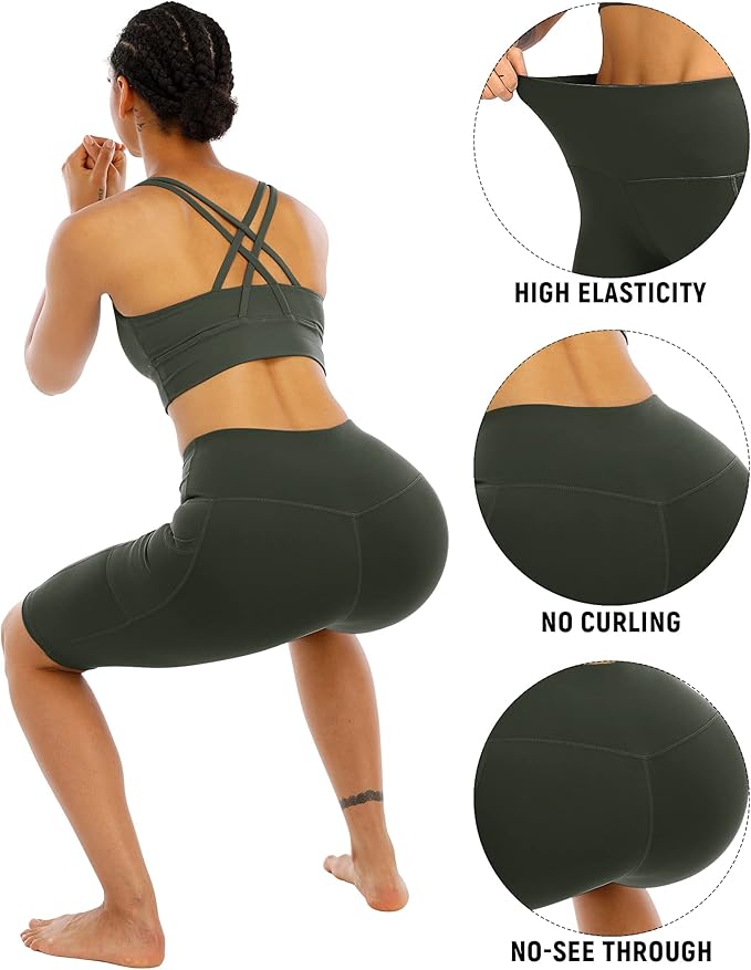 WHOUARE 4 Pack Biker Yoga Shorts with Pockets for Women,High Waisted Athletic Running Workout Gym Shorts Tummy Control