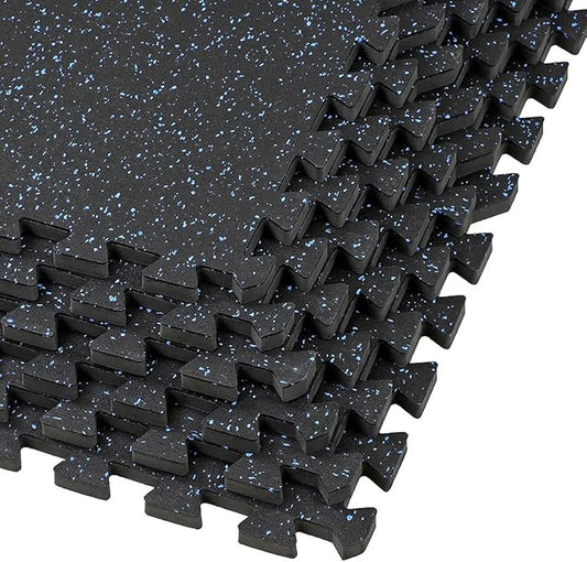Xspec 1/2" Thick 48 sq ft (12 Tiles) Interlocking Rubber Top EVA Foam Exercise Mat | Home Gym Mats Workout Flooring Tiles for Gyms, Fitness Rooms | Durable Grip Protective Flooring, Black/Blue