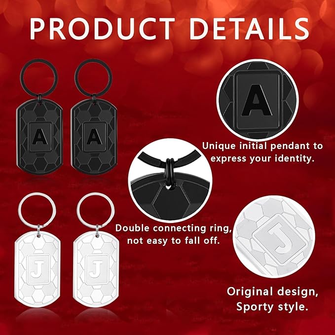 Stocking Stuffers Christmas Gift- Initial Keychain Gifts for Men,Soccer Dog Tag Mens Keychains for Men Him Dad