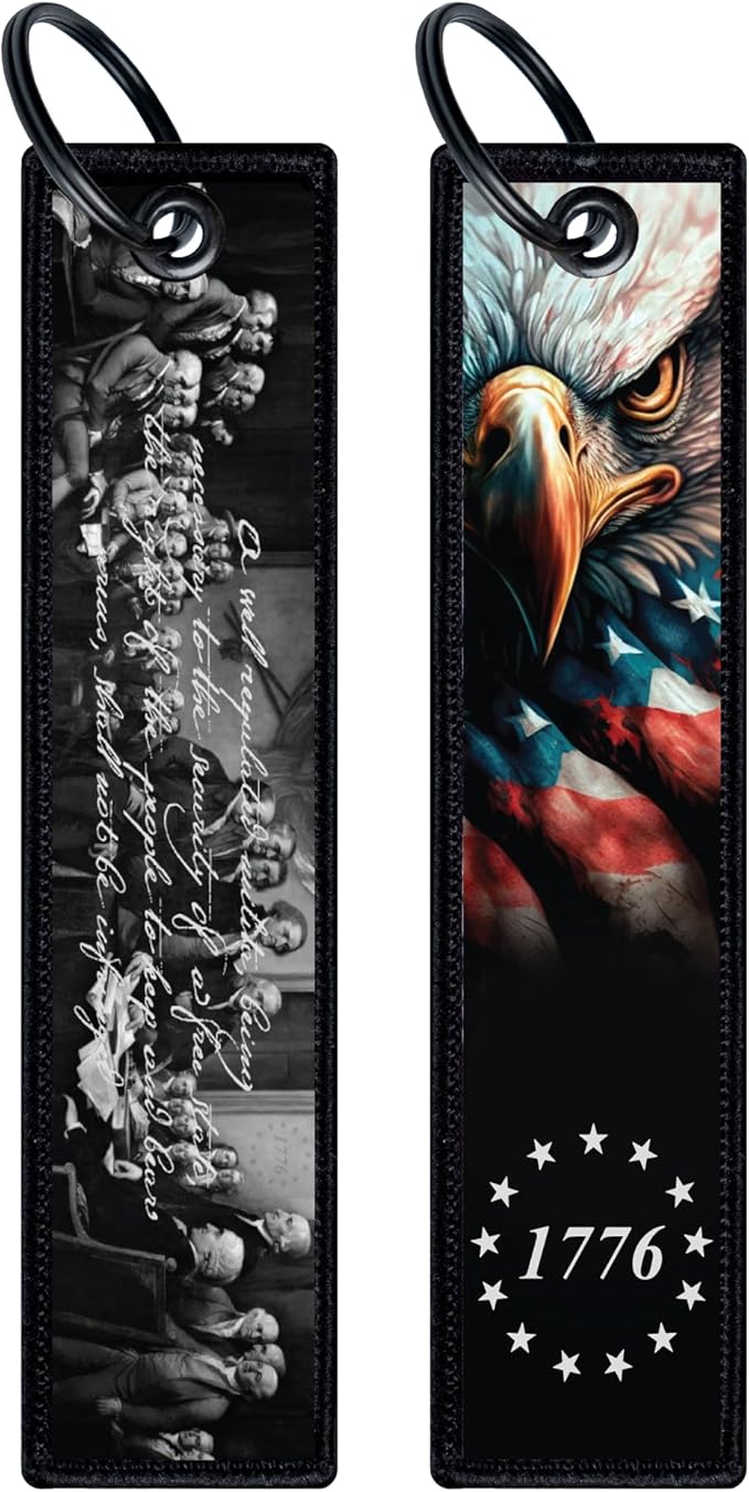 Patriotic Jet Tag Key Tag for attachment to keys, bags, Luggage and more. Made of Nylon Set of 2
