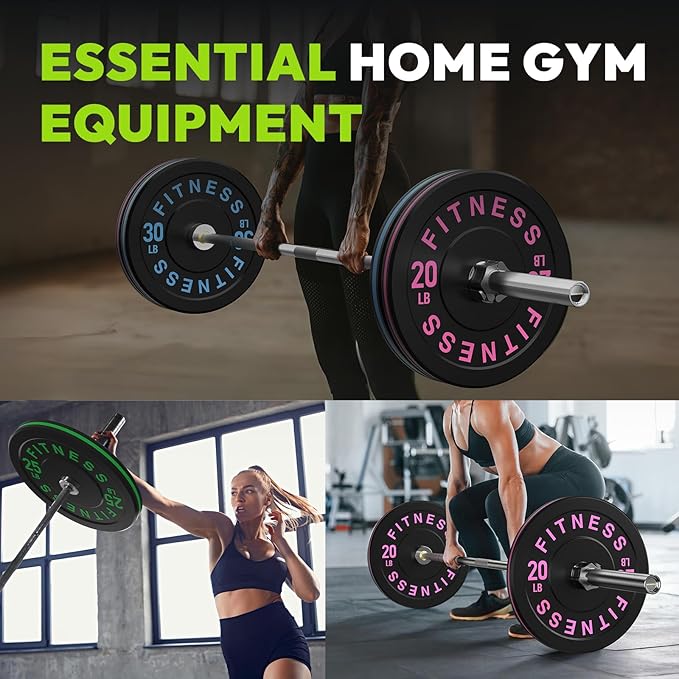 2-Inch Weight Plates High Bounce, Olympic Bumper Plate Set 45/100/160/190/260/300lb, Colored Weight Plates Set for Home Gym, Barbell Weights Rubber Strength Training Plate for Weight Lifting