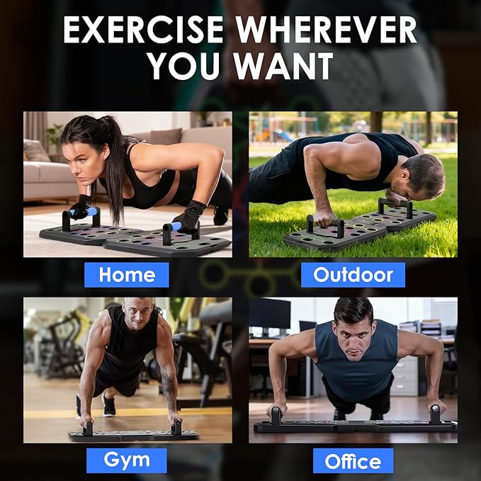 Push Up Board Fitness, 15 in 1 Multi-Functional Pushup Training Board with Handles, Foldable Floor Chest Muscle Exercise Fitness Equipment Burn Fat Push Up Board for Strength Training, Chest, Arms & Core