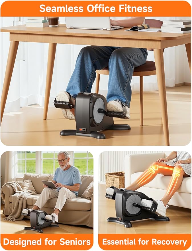 Under Desk Exercise Bike, Mini Exercise Bike Electric Pedal Exerciser for Seniors & Leg/Arm Fitness,12 Adjustable Speeds & LCD Display, Foot Exerciser for Physical Therapy, Exercise Bike for Seniors
