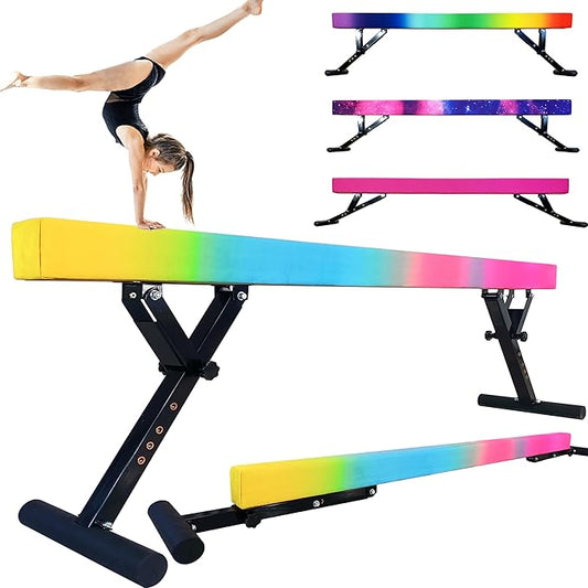 Adjustable Balance Beam for Kids, 8FT Gymnastics Beam with Anti-Slip Legs, High and Low Floor Beam for All Gymnastics Levels, Professional Gymnastic Equipment for Home, Gym Center