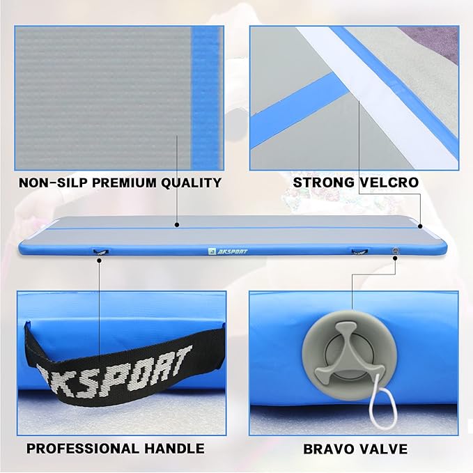 AKSPORT Inflatable Gymnatsics Mat Tumble Track 10ft 13ft 16ft 20ft 23ft Air Tumbling Mat with Air Pump for Home Use/Training/Cheerleading/Yoga
