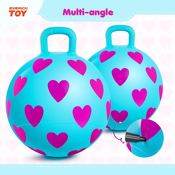 EVERICH TOY Hopper Ball,15In Sit On Bouncy Balls with Handle, Purple Heart Girls Toys for Indoor Outdoor Active Play Toys, Inflatable Christmas Hopping Toy for Girls Boys Gifts 3 4 5 6 7 Yr Old