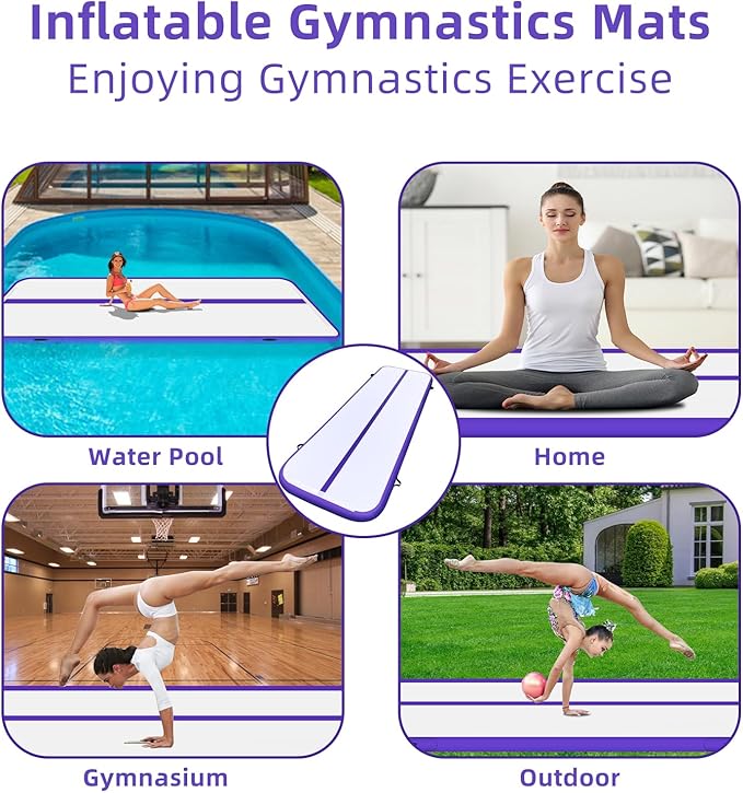 10ft 13ft 16ft 20ft Inflatable Air Gymnastics Mat Track Tumbling Mats with Electric Air Pump 4 Inches Thich for Home Use/Training/Yoga/Outdoor/Water