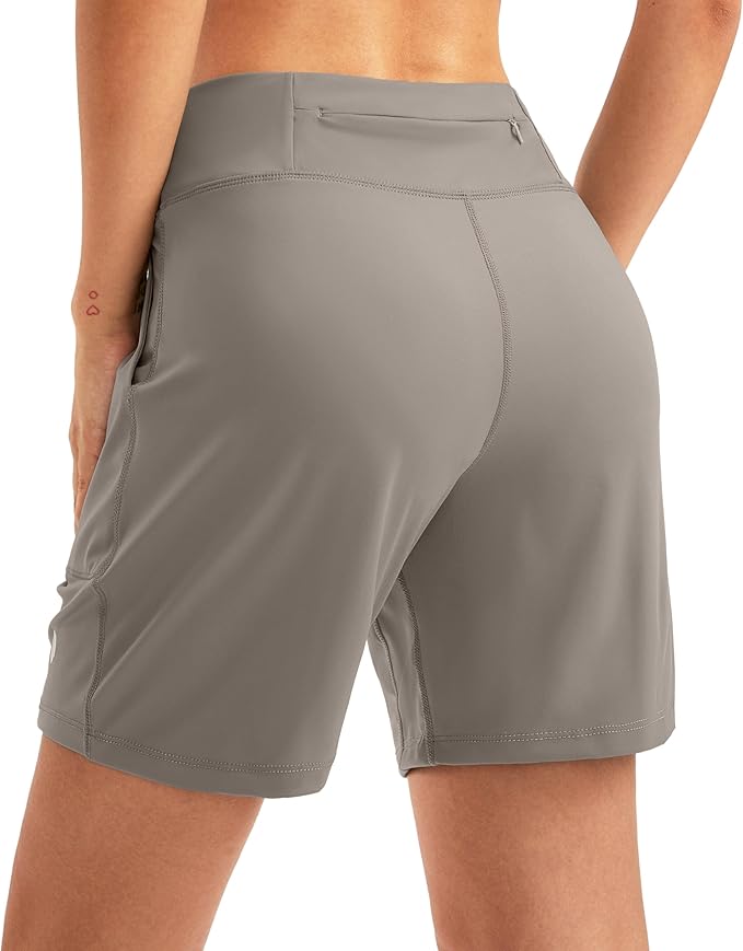 SANTINY Women's 6'' Athletic Long Shorts with 4 Pockets High Waisted Bermuda Shorts for Women Walking Running Casual