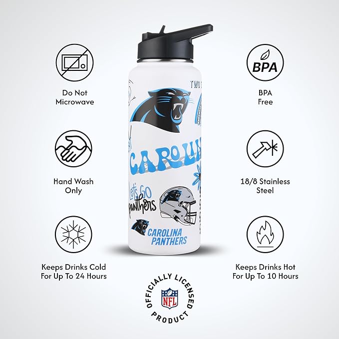 The Memory Company Officially Licensed NFL 34oz Water Bottle - Premium Stainless Steel Double-Wall Insulated, Leakproof Design