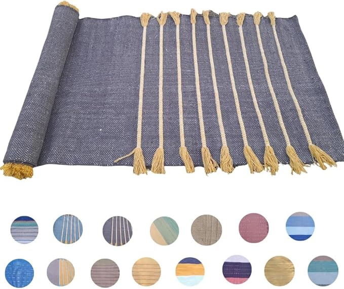 Indian Handmade100 % Organic Anti Skid Multi Colour Cotton Yoga Mat - Eco-Friendly Hand-Woven Rug - Non-Slip & Thick (24”x72”x5mm) for Hot yoga & Everyday Fitness at Home - Comfortable & Foldable Extra-Long Mat