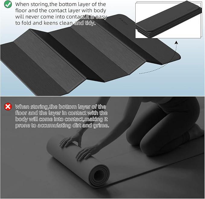 Foldable Yoga Mat thick- 2/5" (10MM) TPE Non-Slip Design, Quick Fold，Easy Storage, 75x40 Extra Long/Wide for Indoor Yoga, Pilates and Outdoor Travel Workouts