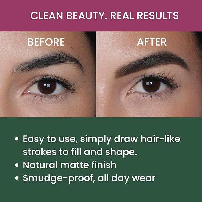 True + Luscious Brow Definer Pencil - Pomade & Powder Combo With Organic Castor Oil - Fills, Shapes Eyebrows - Waterproof - Cool Brunette
