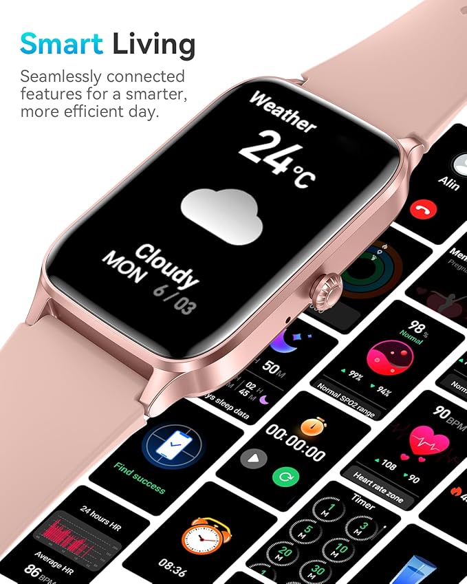 Fitness Activity Tracker for Women Men, Smart Watch Compatible with iPhone Android, IP68 Waterproof Step Counter with 110+ Sports, Sleep Monitor, Calorie Counter (Casual, Pink, 1.57)