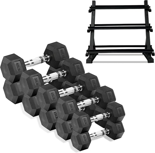 550LB Hex Dumbbell Set with 3-Tier Rack - Complete Home Gym Weight Set 5-50lbs Rubber Coated Cast Iron Dumbbells for Strength Training & Muscle Building