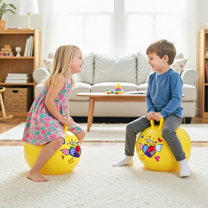 EVERICH TOY Hopper Ball for Kids, 18In Ride On Bouncy Ball with Handle, Yellow Heart Girls Toys for Indoor Outdoor Active Play Toys, Best Christmas Girls Boys Gifts for 4 5 6 7 8 Yr Old