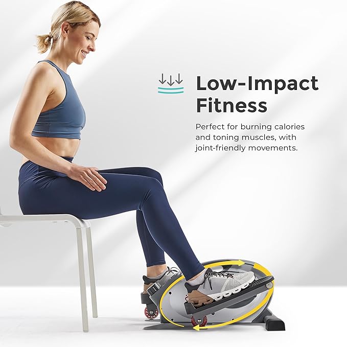Sunny Health & Fitness Under Desk Pedal Elliptical Machine, Adjustable Resistance Leg Exerciser Home Workout While Sitting for Seniors, Optional Motorize or in Pink with SunnyFit App via Bluetooth