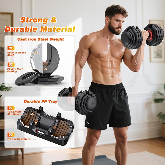 XDDIAS Adjustable Dumbbell Set of 2, 25/55/80LB Dumbbell Set-Fast Adjust Weights Set, 5/10/16 in 1 Free Weights Dumbbells Set with Anti-Slip Metal Handle, Compact Size for Men/Women Home Gym Equipment