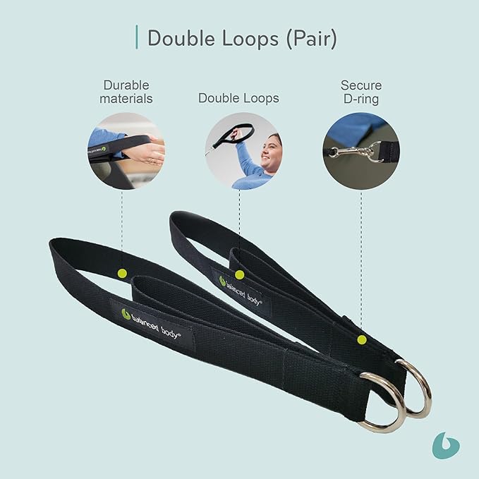 Balanced Body Double Loops, Foot and Hand Straps, Accessories for Pilates Equipment, Workout Equipment for Home Gym or Studio Use, 1 Pair