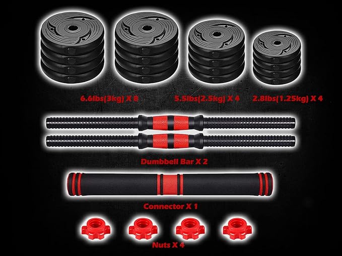 2021 Adjustable Dumbbells Set Weight to 88Lbs / 110Lbs, Free Weight with Connecting Rod Used As Barbell, Ab Roller for Home Gym Work Out Training Fitness Equipment All-Purpose