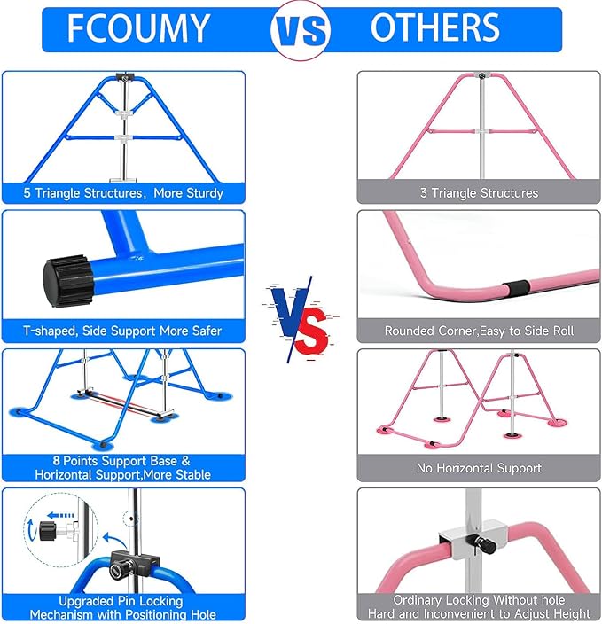 Gymnastics Horizontal Bar, Junior Training Kip Bar Gymnastics Equipment for Home, Adjustable Telescopic Height Folding Horizontal Bar with Gymnastic Rings for 3-12 Years Old Kids