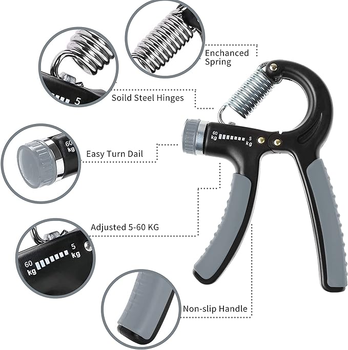 Hand Grip Strengthener 11–132 lbs / 5–60 kg – Adjustable Grip Trainer & Forearm Exerciser with Heavy-Duty Steel Spring, Non-Slip Handles for Hand, Wrist & Finger Workout, Ideal for Strength Training & Rehabilitation