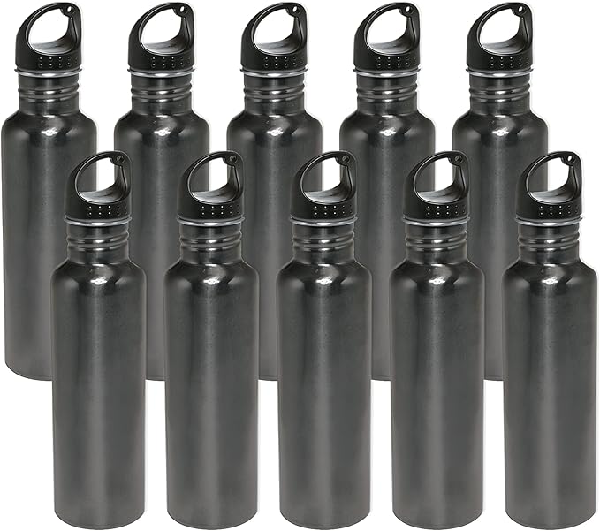 DISCOUNT PROMOS Stainless Steel Water Bottles 26 oz. Set of 10, Bulk Pack - Reusable, Leak Proof, Perfect for Gym, Hiking, Camping, Outdoor Sports - Grey