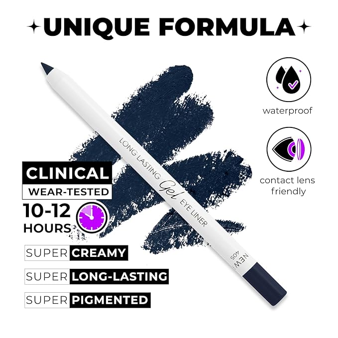 Dark Blue (Indigo) Eyeliner, Ultra Long Lasting Gel Eyeliner Pencil, Waterproof Eye Liner, Smudge Proof, Creamy Eye Pencil, Waterline, Sweat Proof Makeup, Highly-Pigmented (405 Shade)