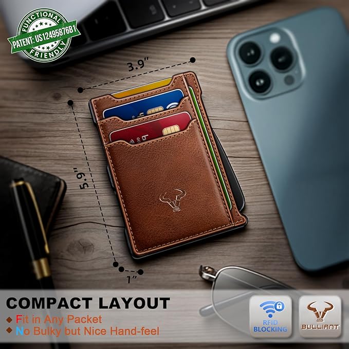 BULLIANT Men Wallet-Slim Money Clip Wallet Metal Card Case With Pop up Access 9 Cards RFID Blocking Pocket Fit