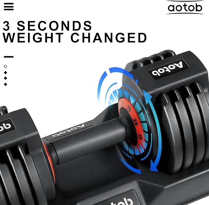 AOTOB 25/55 LBS Adjustable Dumbbell Set, Anti-Slip Fast Adjusting with Turning Handle, Adjustment for Men and Women, Weights Pair for Compact Home Gym Exercise Strength