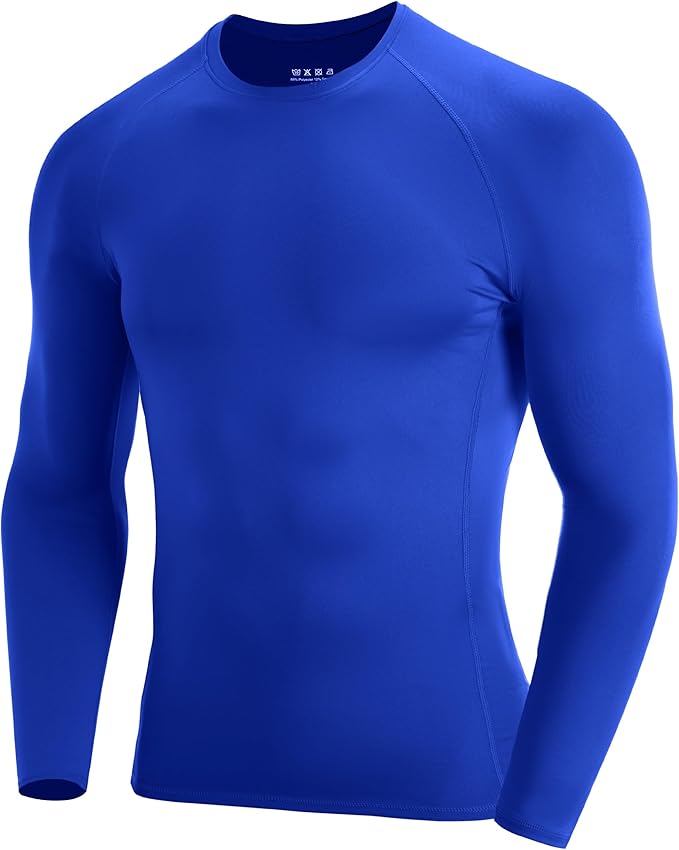 Men's Long Sleeve Compression Shirt, Quick Dry Athletic Base Layer Top, Skins Fit Football Running Workout Undershirt