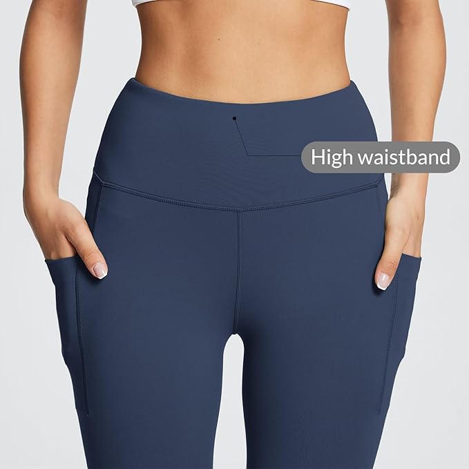 BALEAF Women's Leggings with Pockets Black Tummy Control Workout High Waisted Athletic 7/8 Ultra Soft Gym Yoga Ankle Pants